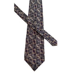 Conte di Milano Mens Silk Tie Purple Gold Grey Retro Abstract Woven Wedding USA